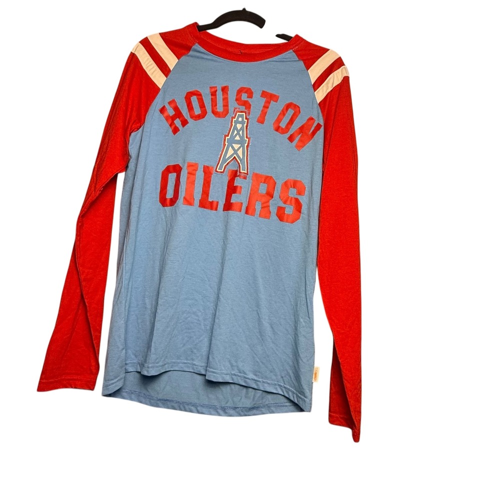 Nike Houston Oilers Mens Blue Red Long Sleeve Raglan T-Shirt Small - Picture 2 of 11